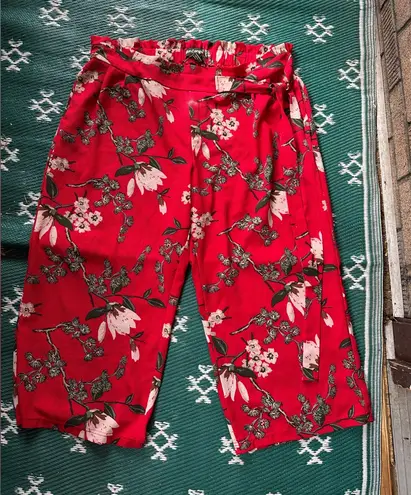 Like an angel an Angel Red Floral Culotte Pants 3X Wide Leg Cropped
