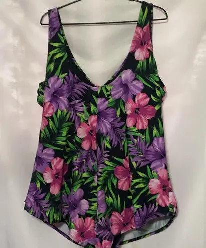 SWIM 365 SWIMSUITS FOR ALL WO PLUS SIZE 34 ONEPIECE SWIM SUIT BLACK FLORAL PRINT Pink