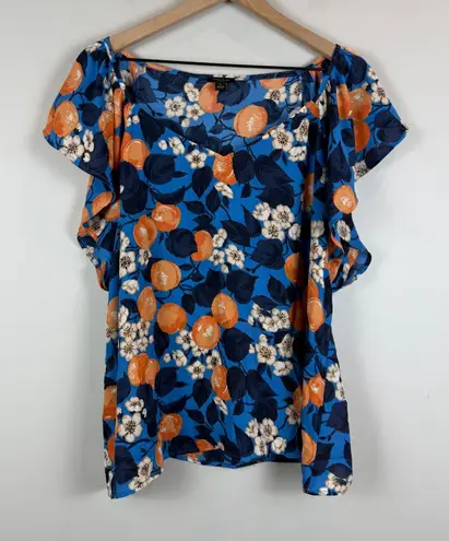 Ann Taylor Top Women's XL Blue Orange Citrus Blossom V