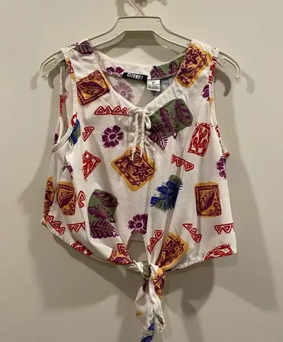 Gitano vintage 80s 90s crop top tie front tank funky geometric graphic medium Multiple