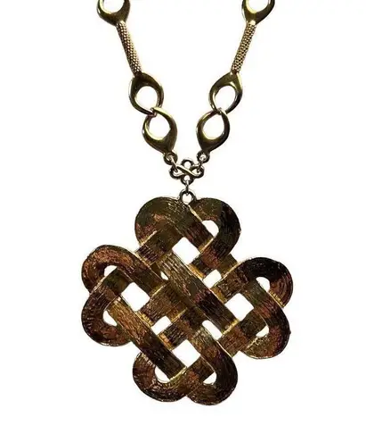 Vintage Gold Tone Woven Celtic Knot Pendent Statement Necklace Gold