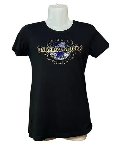 Universal Studios Park Short Sleeve Graphic Studded Tee Shirt Women’s Small Black