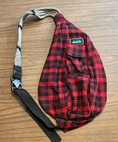 KAVU Red Black Plaid Rope Bag Americana Sling Backpack Crossbody