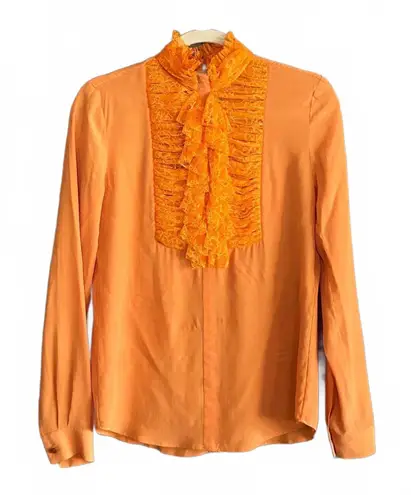 NWT Zuhair Murad Women's Orange Silk Ruffle Front Blouse Size 4 (36)