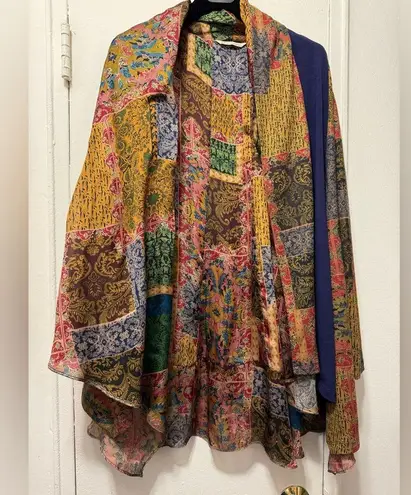 Soft Surroundings Izmir Topper Scarf Gold Blue Mixed Print Cardigan Boho