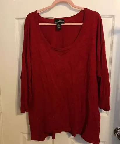 Allegra Sweater Deep Red Lightweight Scoop Neck Knit Sz 2X GUC 3/4 Sleeves