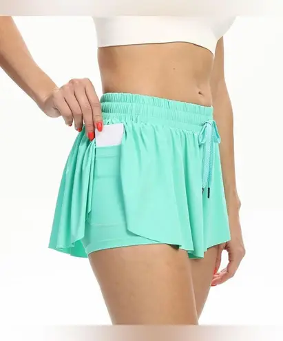 Luogongzi Women's 2 in 1 Flowy Running Shorts Gym Yoga Shorts Green Size XL Blue