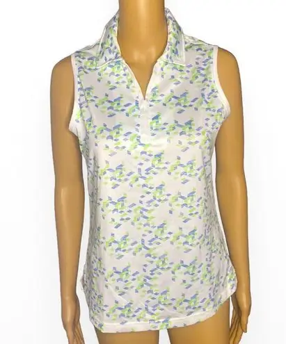 Pebble Beach Sleeveless geometry Print Performance Golf Shirt. M White Size M