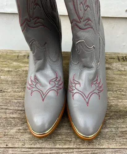 Vintage 80s Acme Gray High Heeled Cowgirl Western Boots 7M Size undefined