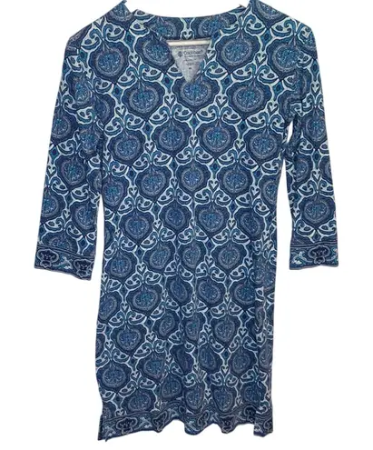 Coolibar Oceanside Tunic Blue White Dress UPF 50+ 3/4 Sleeve W