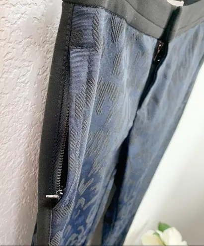 Rebecca Taylor Leopard Print Brocade Pants Navy