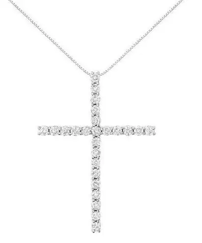 Brilliance Haus of  .925 Silver 3 Cttw Diamond 1-1/2" Cross Pendant Necklace 18"