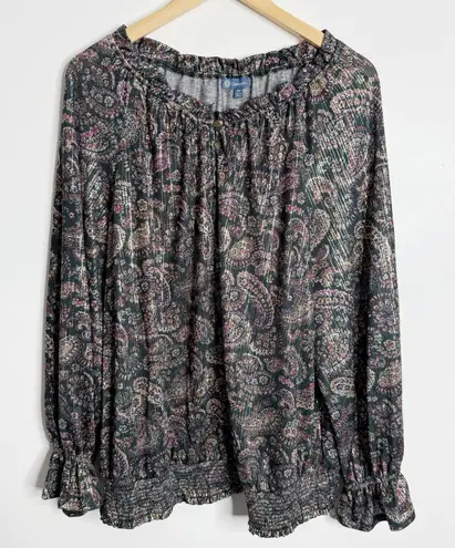 Democracy NWOT Paisley Print Metallic Long Slevees Elasticized Blouse Size 2X