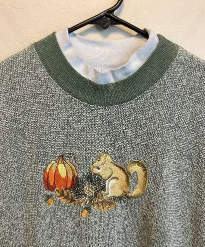 Bonworth 90's Vintage Squirrel Pumpkin Embroidered Knit Fall Sweatshirt XL