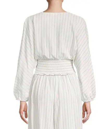 Avec Les Filles Blouson Sleeve Striped Smocked Crop Top, Size S New w/Tag $139