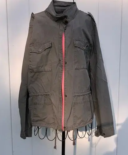 Brown and pink jacket rain coat size large cinched waist light weight fall coat