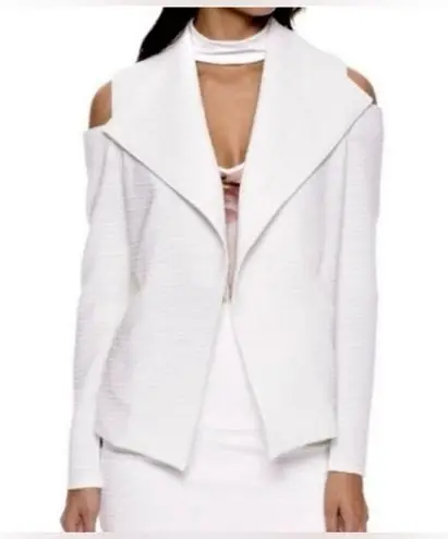 Bisou Bisou Cold Shoulder Sleeve Open Front Jacket Textured White Knit Size M
