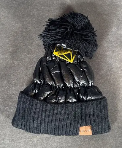 Adult Lux Lux Black Puffer Beanie with Pom One Size fits Most NEW