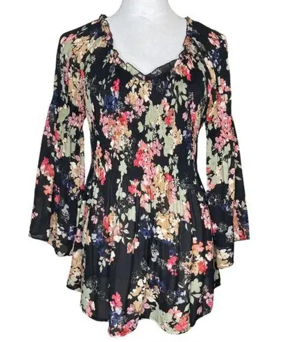 SPENSE Women's Y2K Fairy Flared Sleeve Babydoll Top Size S Black Floral S Size L