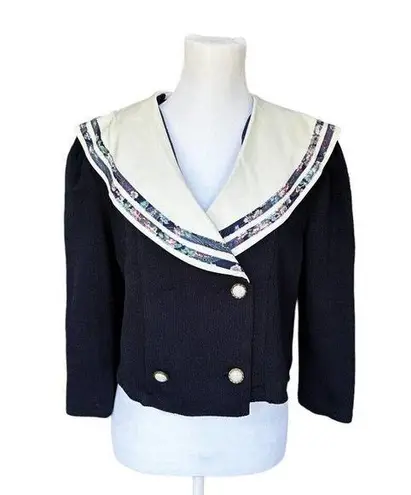 Brittney Nicole Cardigan Blazer Vintage 80’s Sailor Floral Blue Pearl Button M Size M - Image 1