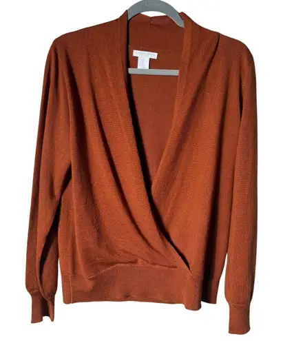 Christian Siriano Merino Wool Blend Surplice Sweater SZ L Rust Orange Fall Work Size L