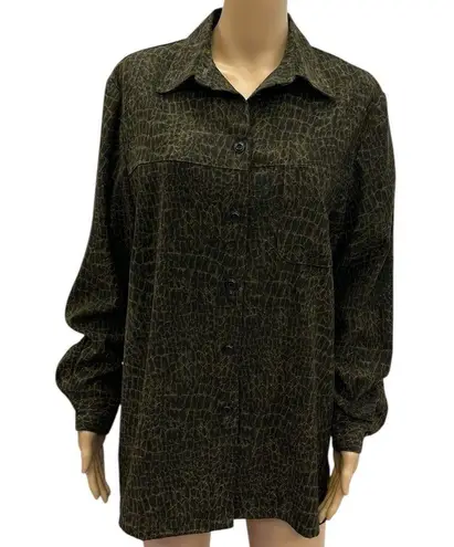 Vintage Reptile Print Sag Harbor Button Up Collared Shacket Shirt Jacket Size 14 Brown