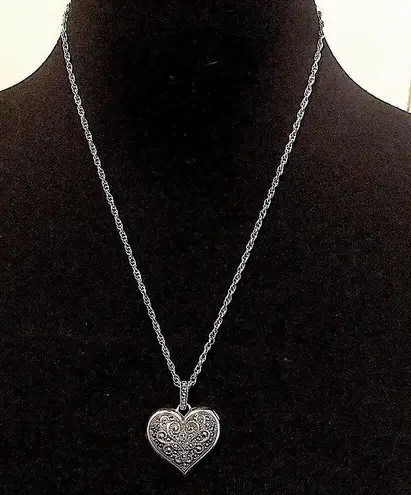 JUDITH JACK Sterling Silver Marcasite Encrusted Large Heart Locket RARE Black