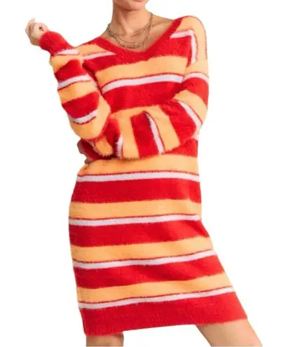 Striped Red and Orange Sweater Dress. Size S. NWT Red