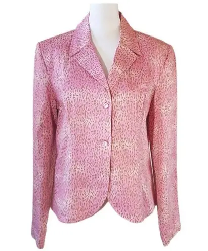 MetroStyle Vintage 90s Stretchy Pink Animal Print Lapel Collared Blazer Y2K sz 6