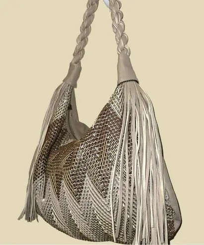 Big Buddha  awesome bag! Cream and brown chevron design with fringe and sparkle