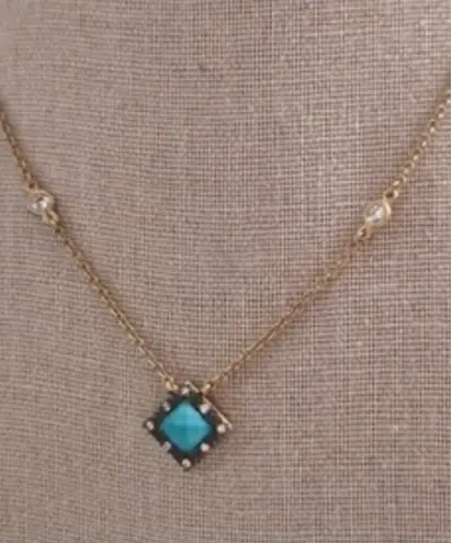 NWT Freida Rothman 14K Gold 925 Silver Turquoise Necklace With Cz Accents Blue