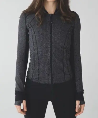 Lululemon Daily Practice Jacket Heathered Herringbone Black Gray Full Zip Sz 8