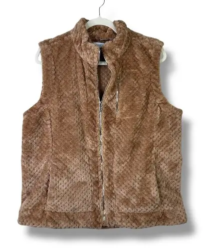 Carmen Marc Valvo NWOT Toasted Chestnut Faux Fur Gold Zipper Trim Vest XL