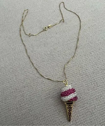 Simone I. Smith Sterling Pink Clear Crystal Ice Cream Cone Pendant Necklace $900