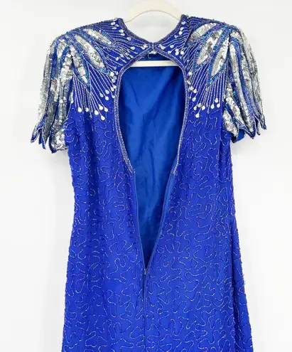 Laurence Kazar Womens VTG 80s Evening Party 100% Silk Beaded Sequin Dress PL Blue Size undefined