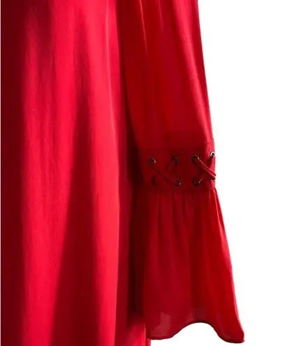 The Kooples Red Silk Drawstring Neck Keyhole Dress Originally $470.00