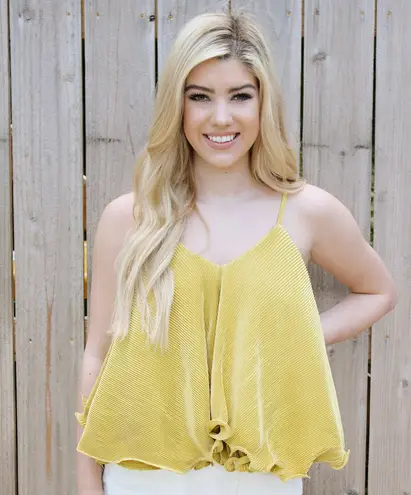 Blue Blush ruffle mustard top new!!