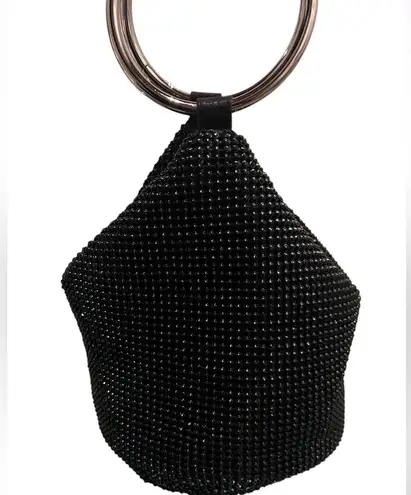 Crystal Mesh Ring Handle Bag Black Slouch Bag