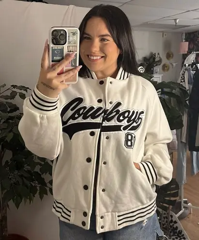 Edikted Cowboys Snap Front Varsity Jacket White Size Large - Image 1