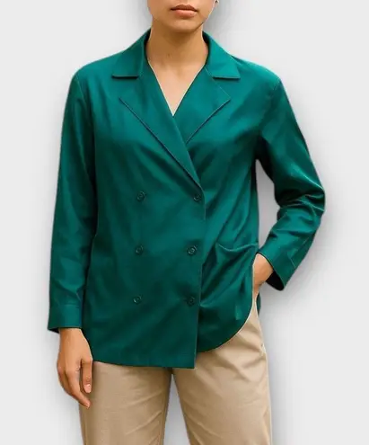 Vintage 1980s Batwing Teal Oversized Blazer Blouse Size S Green