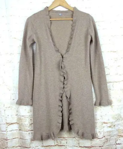 margaret o'leary Cardigan Sweater Womens S Tan Ruffle Midi Cashmere Boho FLAWS