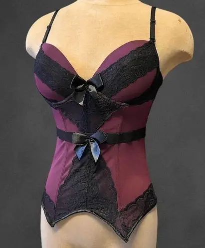 Purple & Black Bustier Top Lace Corset Lingerie Strapless M Medium