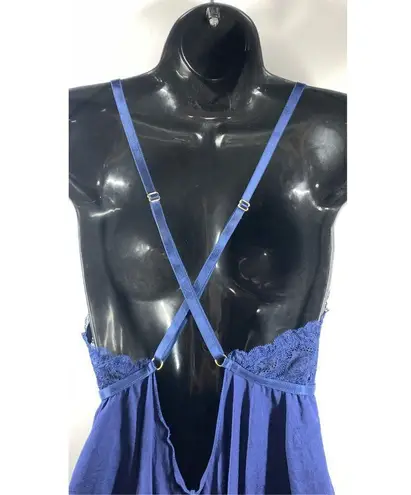 Yandy Women's Lace Plunge Adjustable Strap Romper Negligee Blue Size L/XL