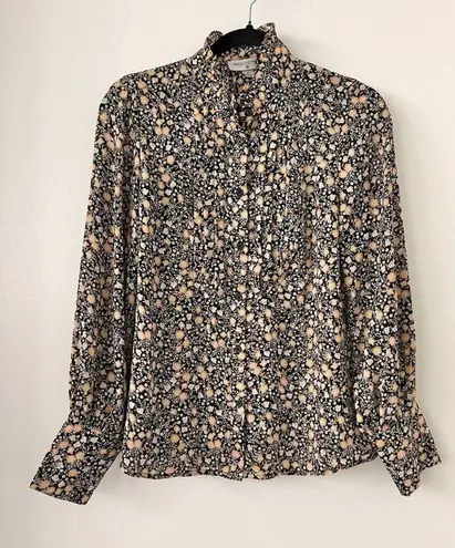 Nili Lotan X Target Floral Print Long Sleeve Pleated Blouse Size S Black