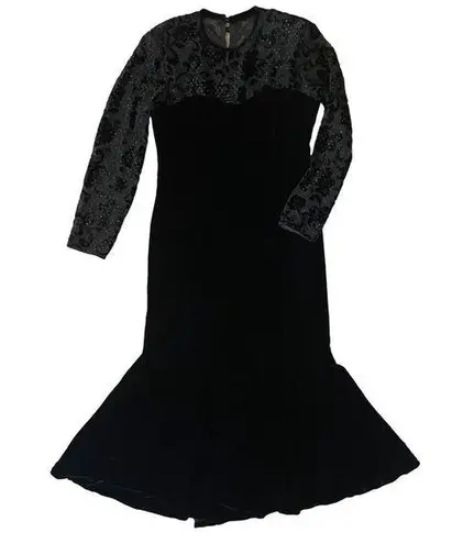 VTG 80s AJ Bari 12 14 Black Velvet Formal Wiggle Gown Dress Mermaid Long Evening