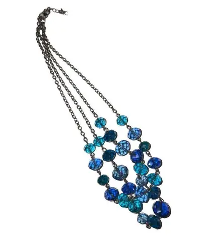 Cobalt & Sky Blue Crystals Double Strand Layer Beaded Women’s Necklace