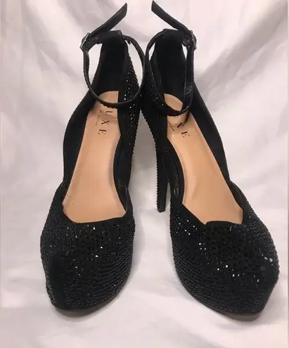 Luxe x JustFab Black Platform Stiletto Pump Rhinestone Ankle Strap Size 8