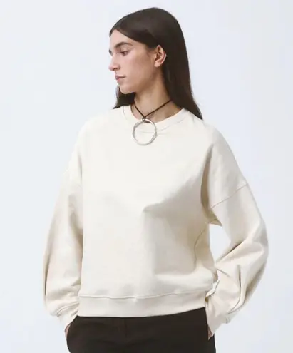 Caes Sweatshirt Ivory Cream White Crewneck Neutral Casual Organic Cotton Pleated Size M