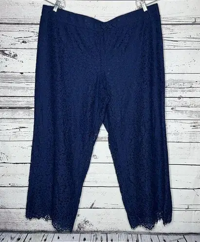 Isaac Mizrahi Live! 2X Blue Lace Overlay Elastic Waist Pull On Wide Leg Pants
