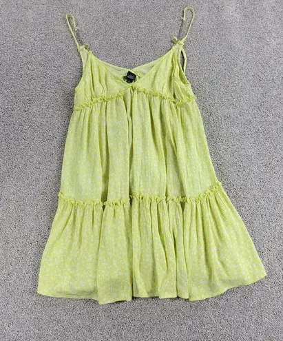 Wild Fable  Babydoll Dress Womens M Green Floral V Neck Ruffle Trim Mini